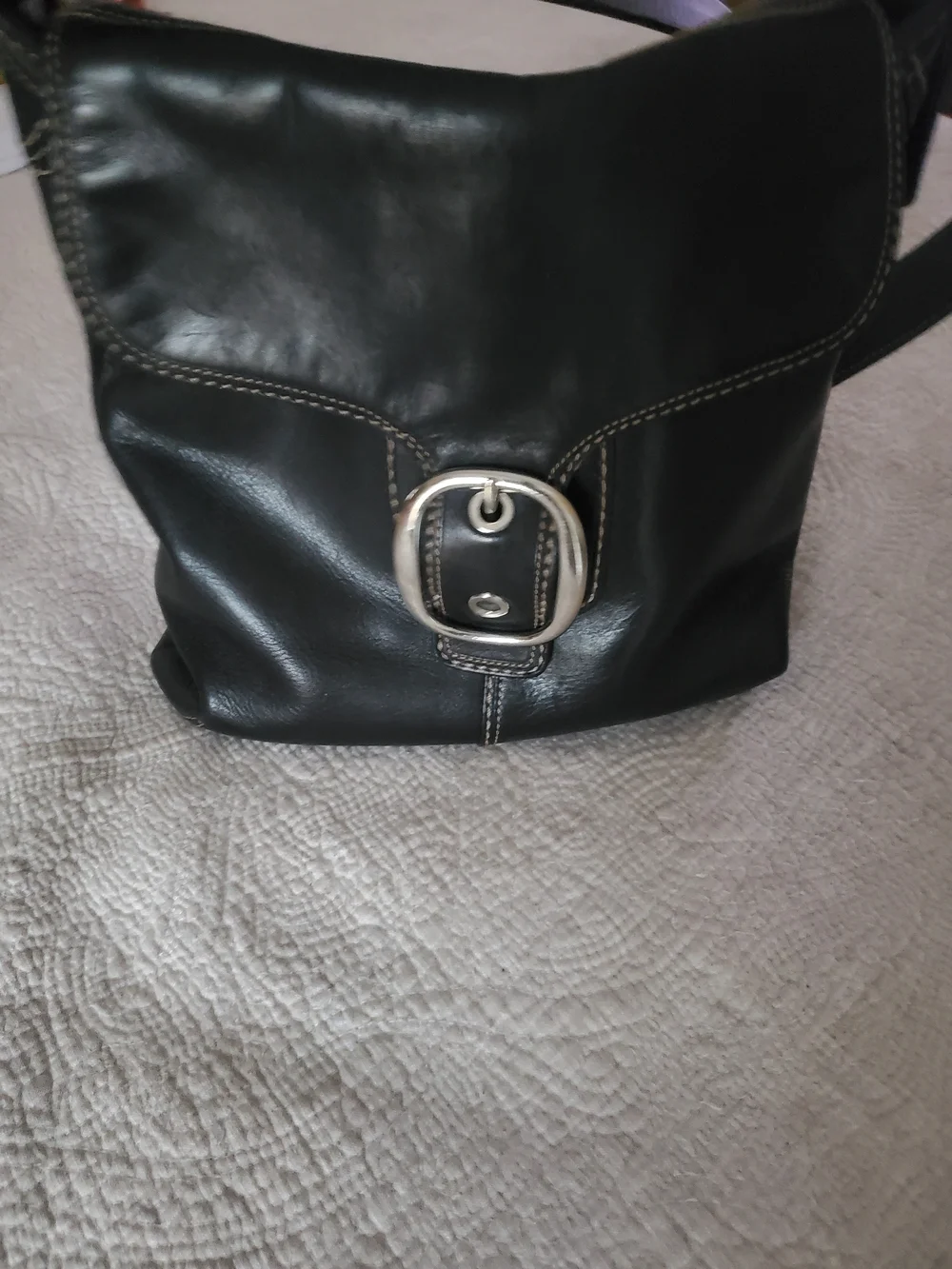 Black Coach Leather Crossbody Bag with Silver Buckle